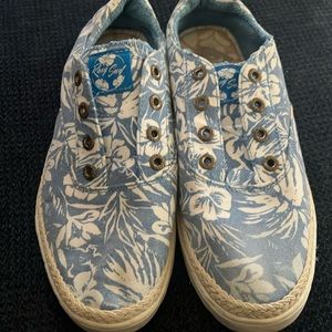 ROXY |‎ Floral Blue Canvas Slip on Sneakers